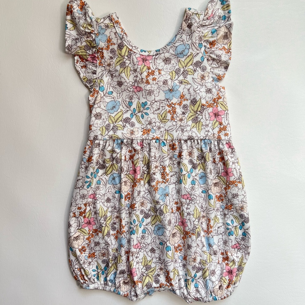 NWOT Girls Floral Bubble Romper - White Multicolor